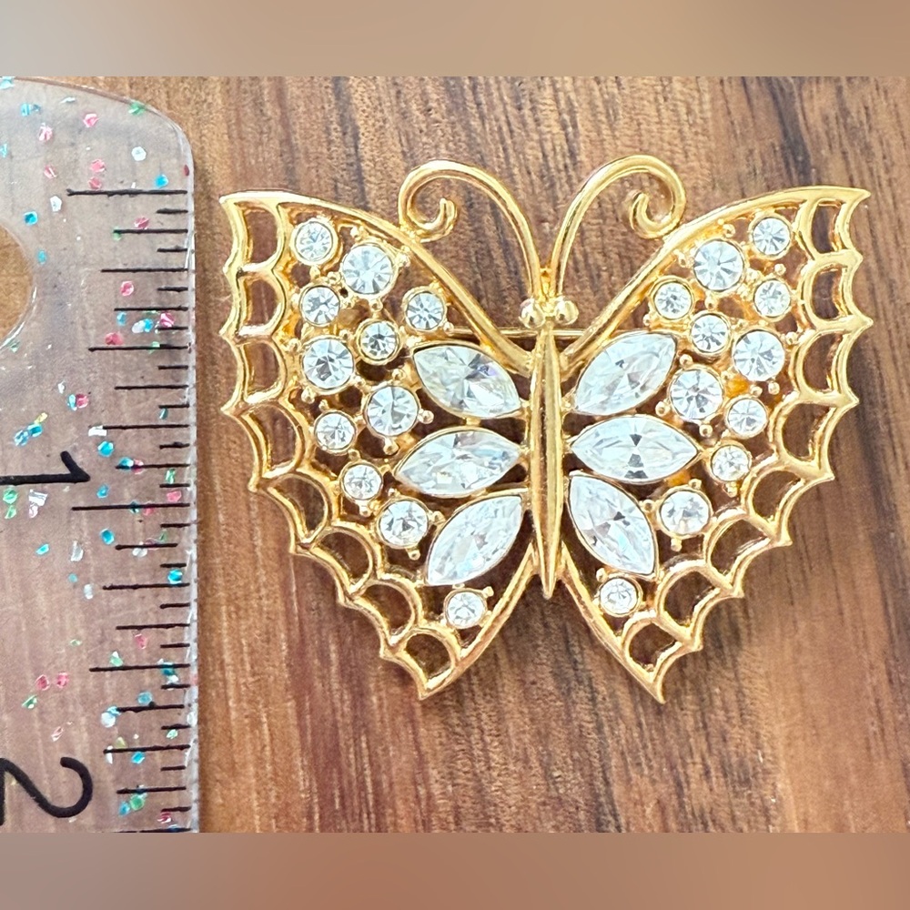 Reviere Butterfly Rhinestone Brooch Gold Tone Designer Pin Insect - Picture 4 of 6
